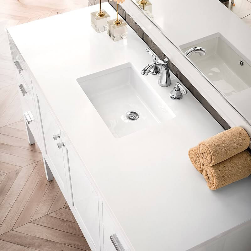 James Martin Addison 60 Inch Single Vanity in Glossy White With White Zeus Silestone Top