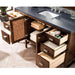 James Martin Addison 60 Inch Single Vanity in Mid Century Acacia Open Drawers Up Close