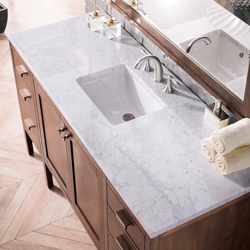 James Martin Addison 60 Inch Single Vanity in Mid Century Acacia With Carrara White Top