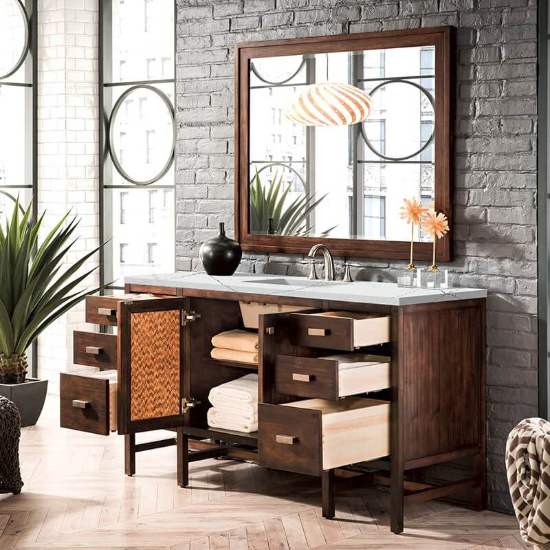 James Martin Addison 60 Inch Single Vanity in Mid Century Acacia With Ethereal Noctis Silestone Top