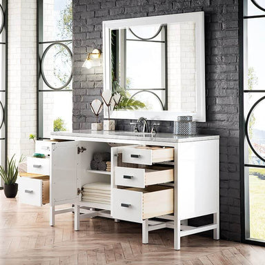 James Martin Addison 60" Single Vanity in Glossy White With Arctic Fall Solid Surface Top