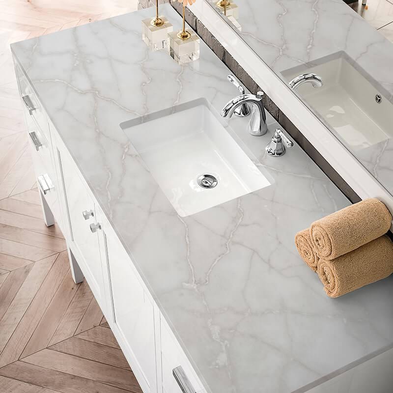 James Martin Addison 60" Single Vanity in Glossy White With Victorian Silver Silestone Top