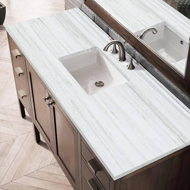 James Martin Addison 60" Single Vanity in Mid Century Acacia With Arctic Fall Solid Surface Top