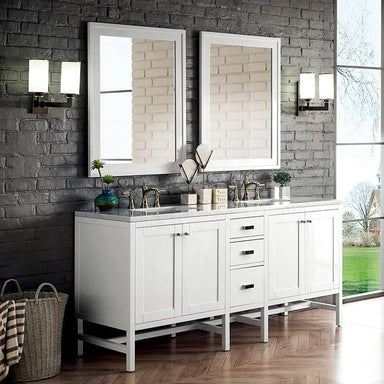 James Martin Addison 72" Double Vanity in Glossy White With Arctic Fall Solid Surface Top