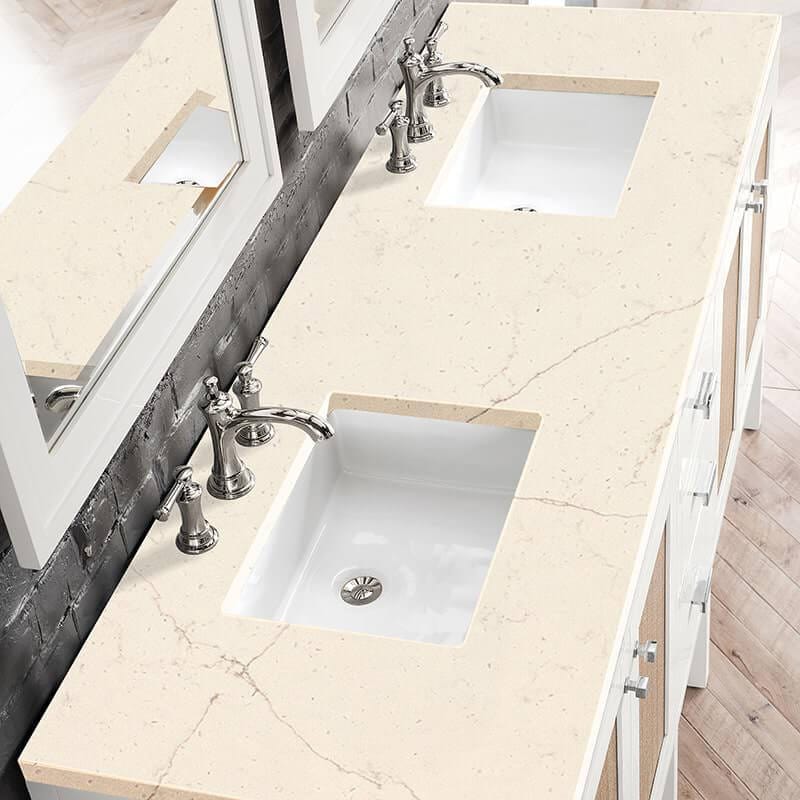 James Martin Addison 72" Double Vanity in Glossy White With Eternal Marfil Top