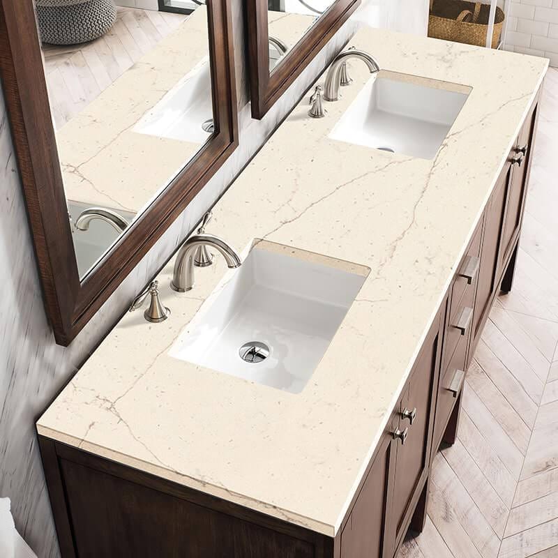 James Martin Addison 72" Double Vanity in Mid Century Acacia With Eternal Marfil Silestone Top