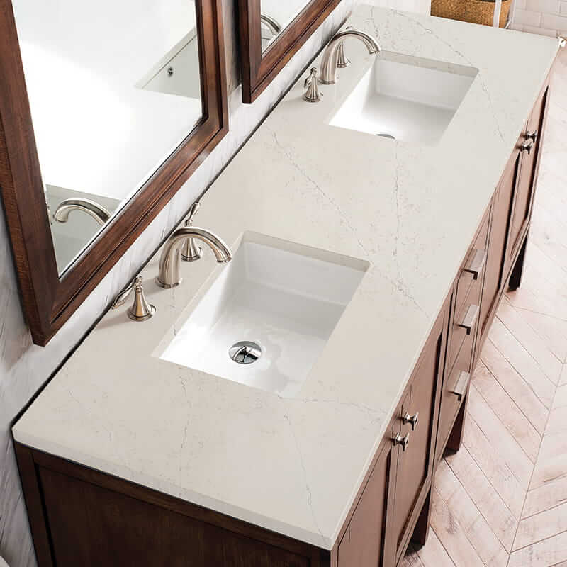 James Martin Addison 72" Double Vanity in Mid Century Acacia With Siberian Silestone Top
