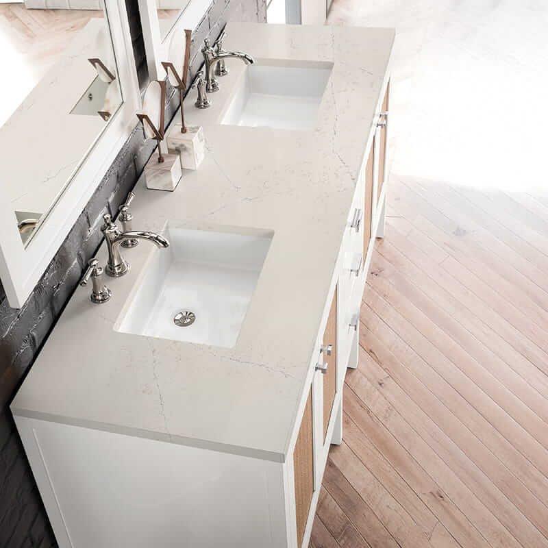 James Martin Addison 72 Inch Double Vanity in Glossy White With Siberian Silestone Top