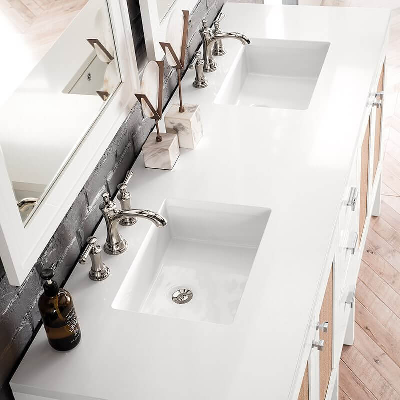 James Martin Addison 72 Inch Double Vanity in Glossy White With White Zeus Silestone Top