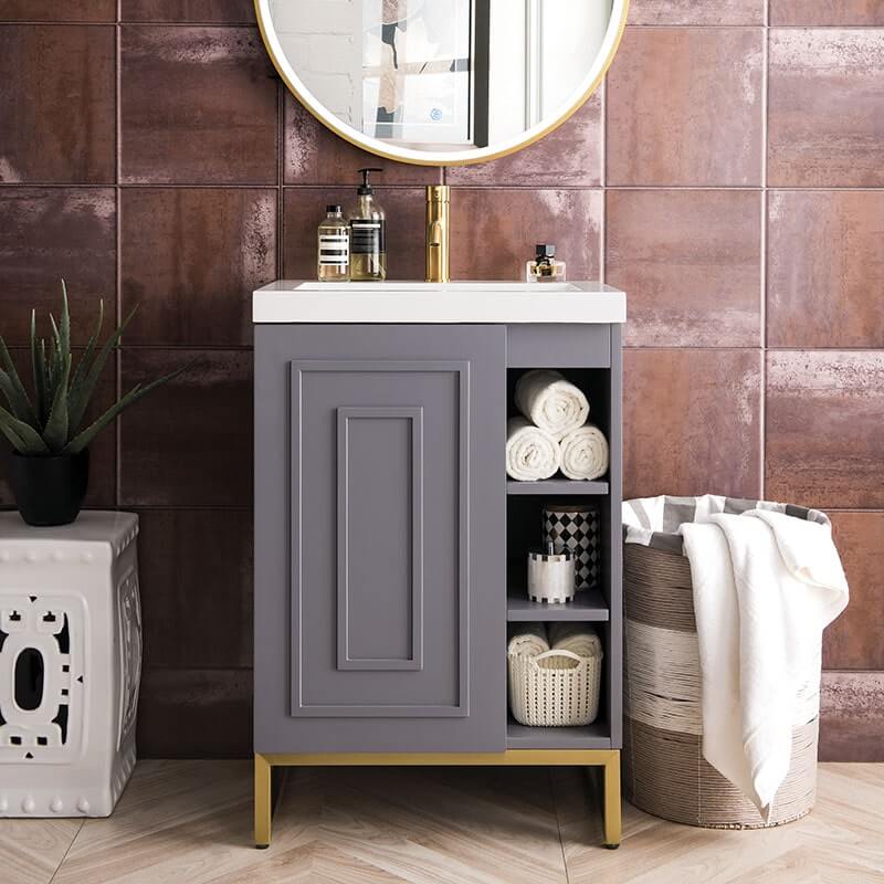 James Martin Alicante 24 Inches Single Vanity Gray Smoke Radiant Gold