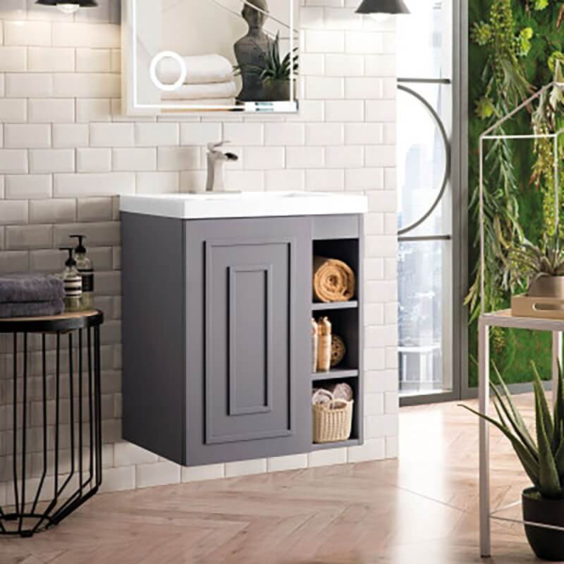 James Martin Alicante 24 Inches Single Wall Mount Vanity Gray Smoke Side View
