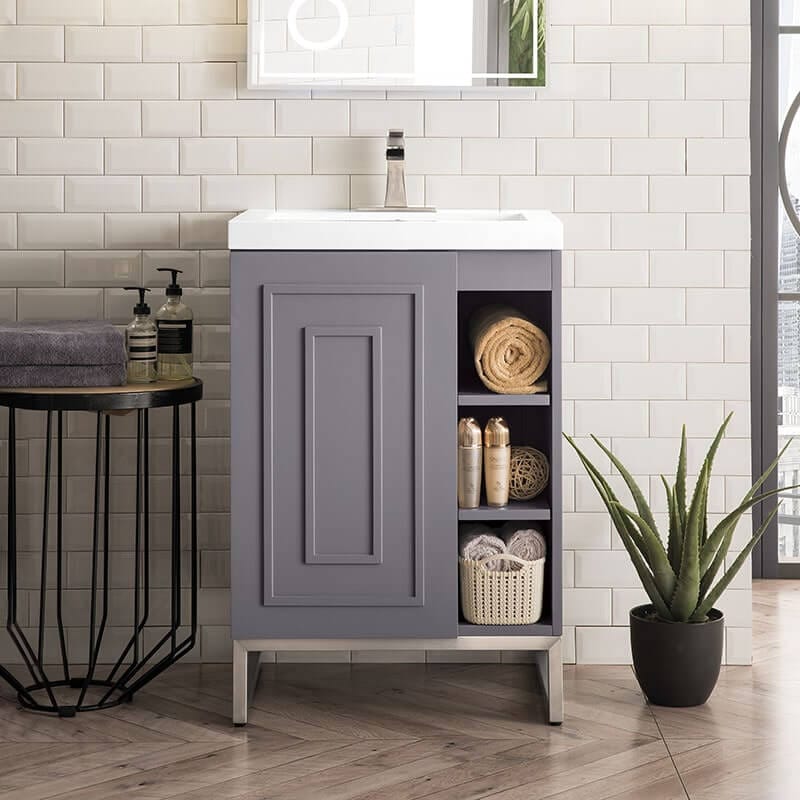 James Martin Alicante 24" Single Vanity Gray Smoke Brushed Nickel