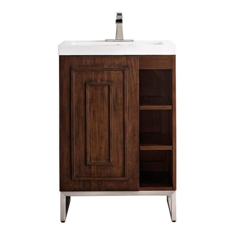 James Martin Alicante 24" Single Vanity Mid Century Acacia Front View in White Background