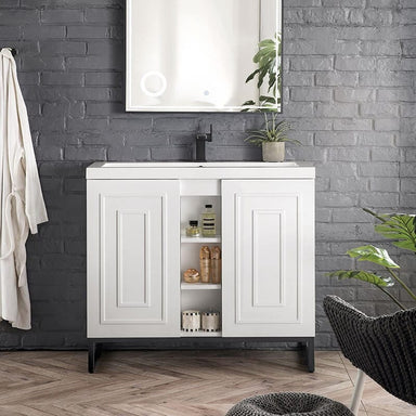 James Martin Alicante 39.5 Inches Single Vanity Glossy White Front View