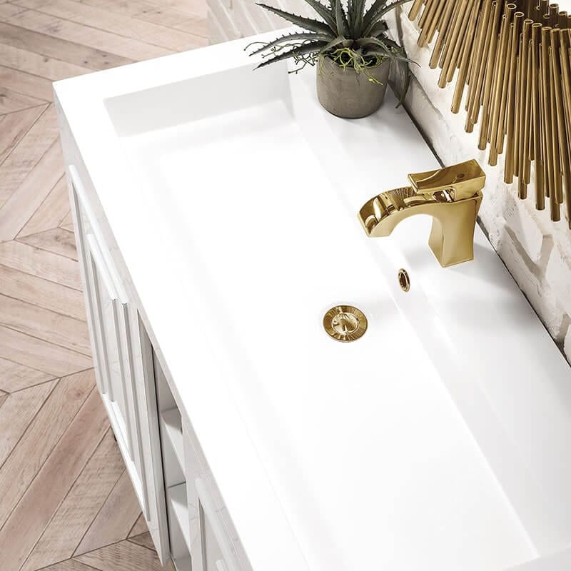 James Martin Alicante 39.5 Inches Single Vanity Glossy White Radiant Gold Composite Stone Top