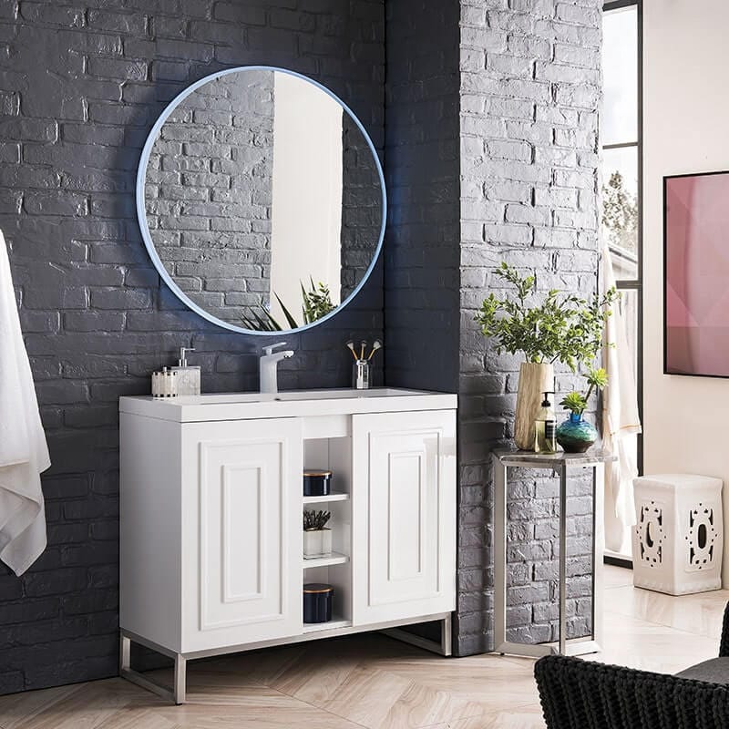 James Martin Alicante 39.5 Inches Single Vanity Glossy White Side View