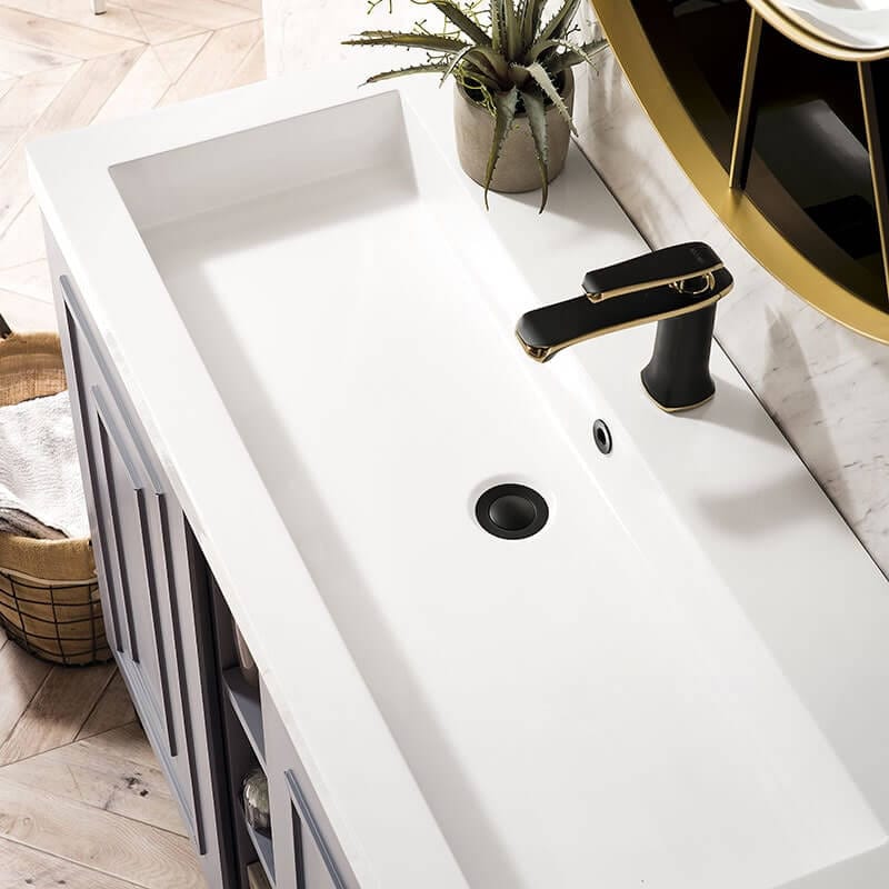 james martin alicante 39.5 inches single vanity gray smoke matte black white glossy composite stone top