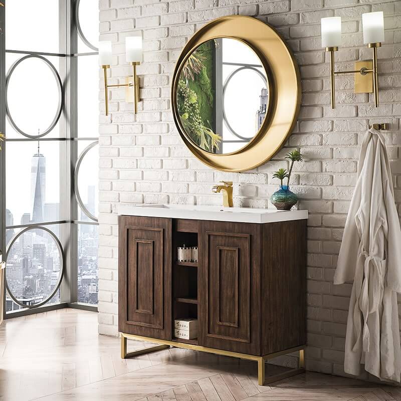 James Martin Alicante 39.5 Inches Single Vanity Mid Century Acacia Radiant Gold Side View