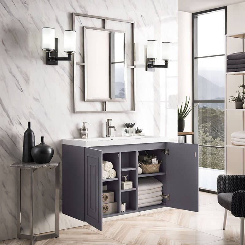 James Martin Alicante 39.5 Inches Single Wall Mount Gray Smoke Open Cabinet