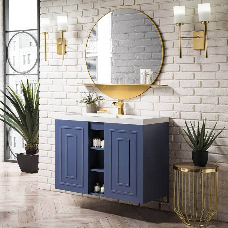 James Martin Alicante 39.5 Inches Single Wall Mount Vanity Azure Blue Side View