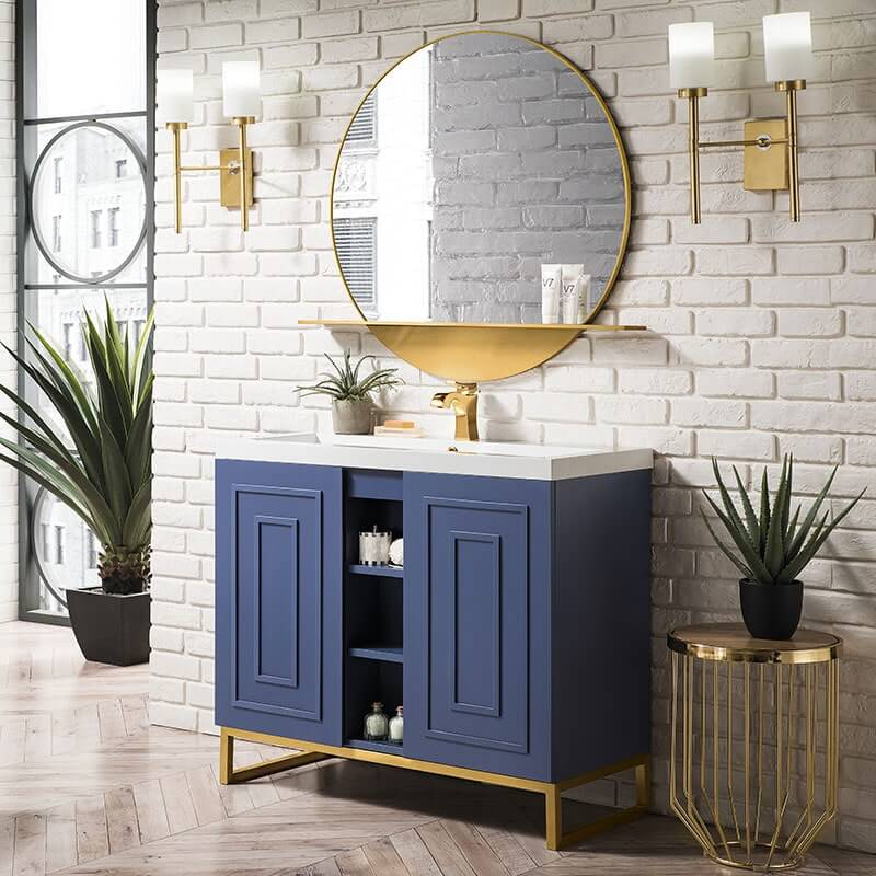 James Martin Alicante 39.5" Single Vanity Azure Blue Radiant Gold Freestanding Side View