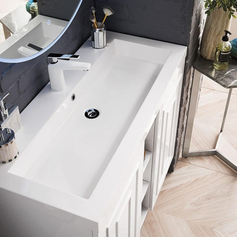 James Martin Alicante 39.5" Single Vanity Glossy White Brushed Nickel White Glossy Composite Stone Top