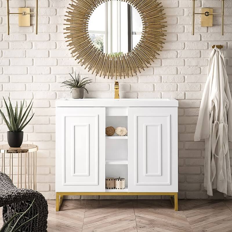 James Martin Alicante 39.5" Single Vanity Glossy White Radiant Gold Front View