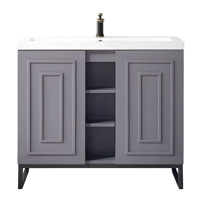 James Martin Alicante 39.5" Single Vanity Gray Smoke Matte Black Front View