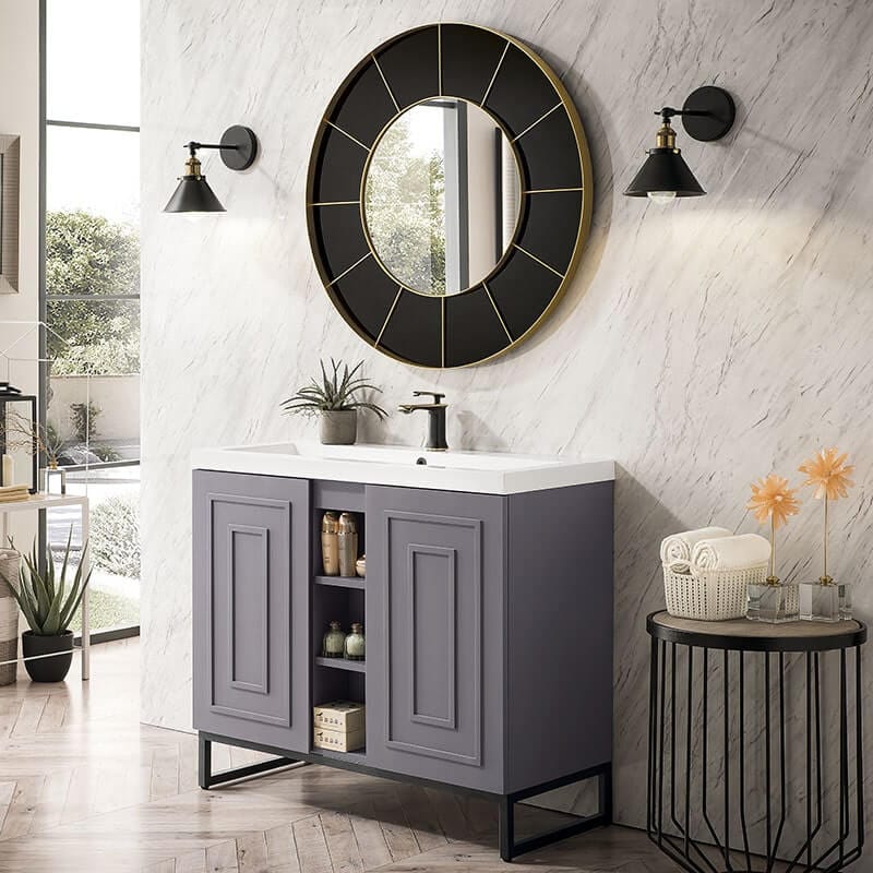 james martin alicante 39.5 single vanity gray smoke matte black side view