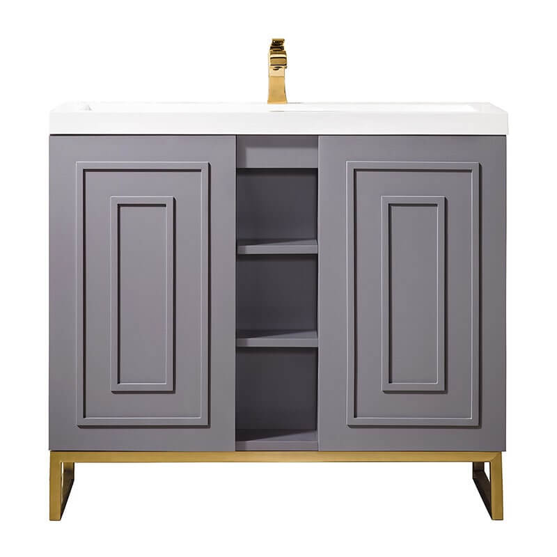 James Martin Alicante 39.5" Single Vanity Gray Smoke Radiant Gold Front View in White Background