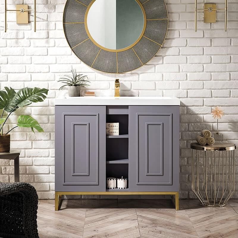 James Martin Alicante 39.5" Single Vanity Gray Smoke Radiant Gold Front View