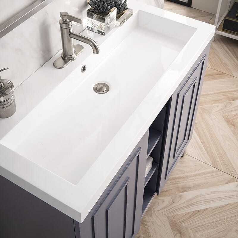James Martin Alicante 39.5" Single Vanity Gray Smoke White Glossy Composite Stone Top