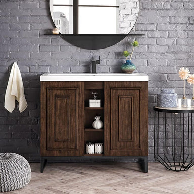 James Martin Alicante 39.5" Single Vanity Mid Century Acacia Matte Black Front View