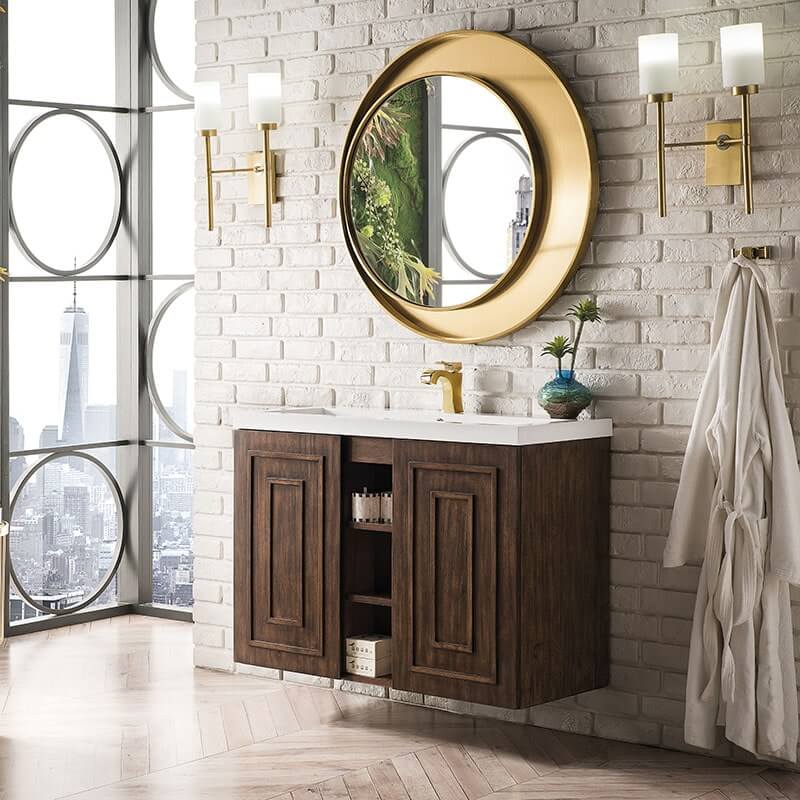 James Martin Alicante 39.5" Single Wall Mount Vanity Mid Century Acacia Side View