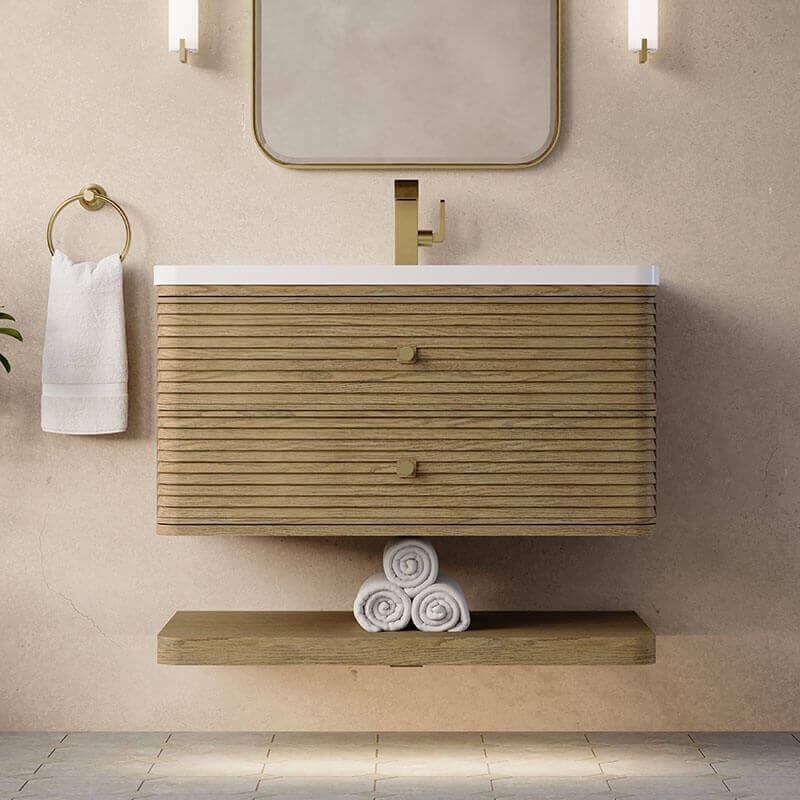 James Martin Allamari 36 Inch Single Vanity Dune Mist in Single Hole Faucet White Zeus Silestone Close Up