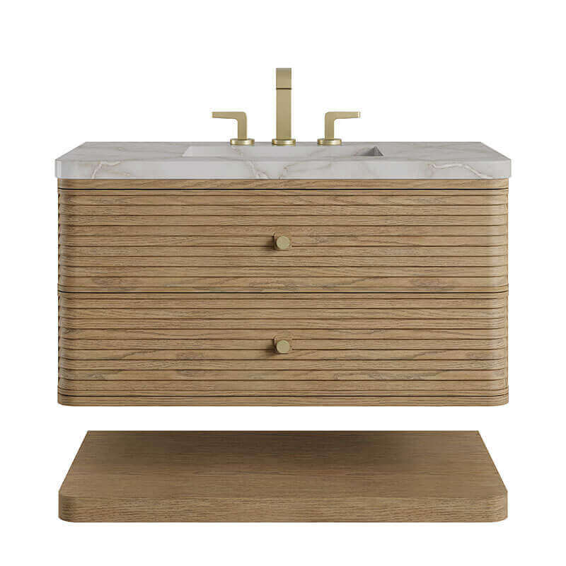 James Martin Allamari 36 Inch Single Vanity Dune Mist in Victorian Silver Silestone Top Front View