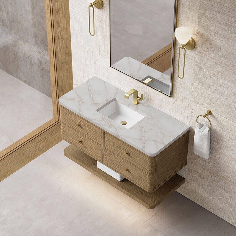 James Martin Allamari 48 Single Vanity Dune Mist in Victorian Silver Silestone Top