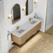 James Martin Allamari 72 Double Vanity Dune Mist in Single Hole Faucet White Zeus Silestone