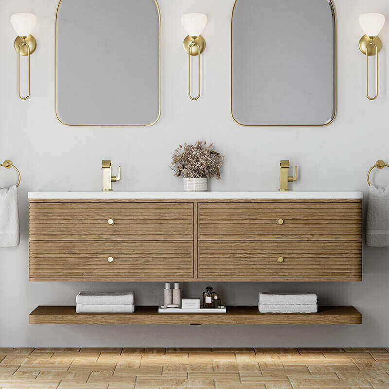 James Martin Allamari 72 Inch Double Vanity Dune Mist in Single Hole Faucet White Zeus Silestone Front View