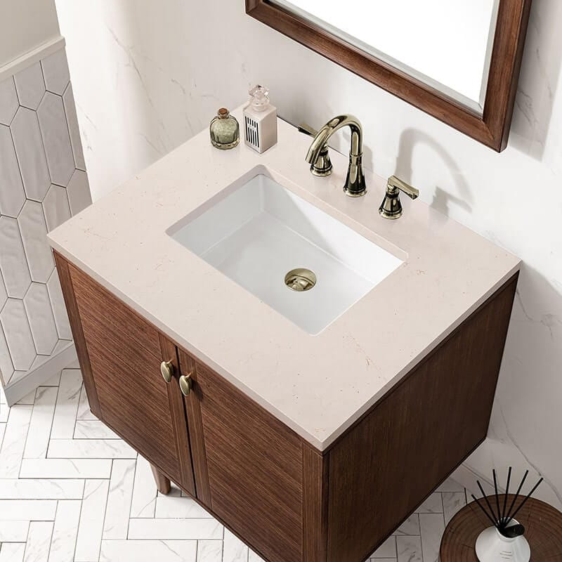 James Martin Amberly 30" Single Vanity Mid Century Walnut Eternal Marfil Top