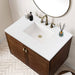 James Martin Amberly 36 Inch Single Vanity in Mid Century Walnut With White Zeus Top
