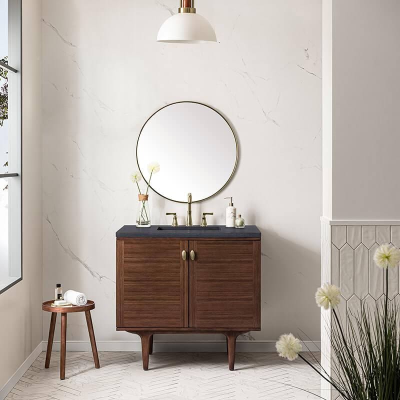 James Martin Amberly 36" Single Vanity in Mid Century Walnut Front View