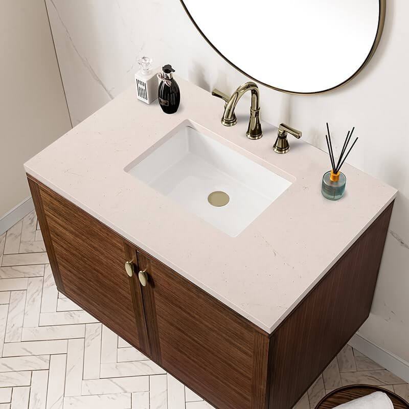 James Martin Amberly 36" Single Vanity in Mid Century Walnut With Eternal Marfil Top