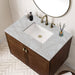 James Martin Amberly 36" Single Vanity in Mid Century Walnut With Victorian Silver Top