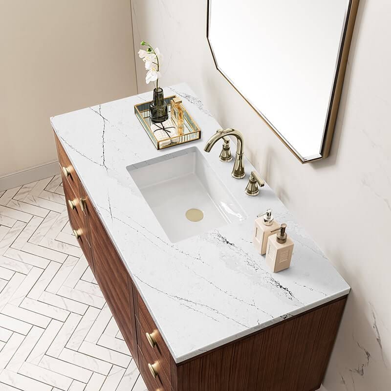 James Martin Amberly 48 Inch Single Vanity in Mid Century Walnut With Ethereal Noctis Top