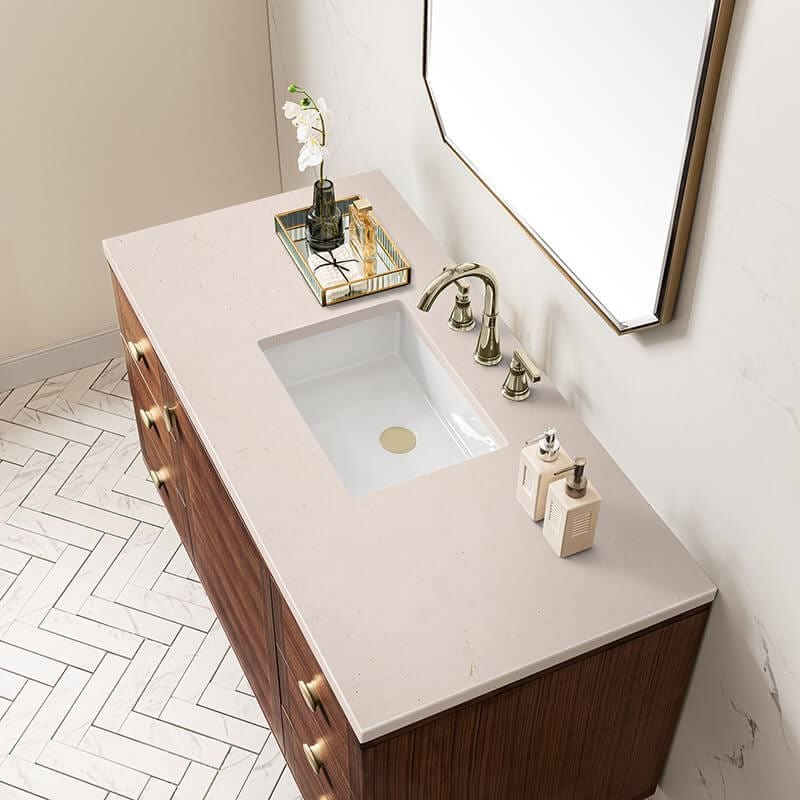 James Martin Amberly 48" Single Vanity in Mid Century Walnut With Eternal Marfil Top