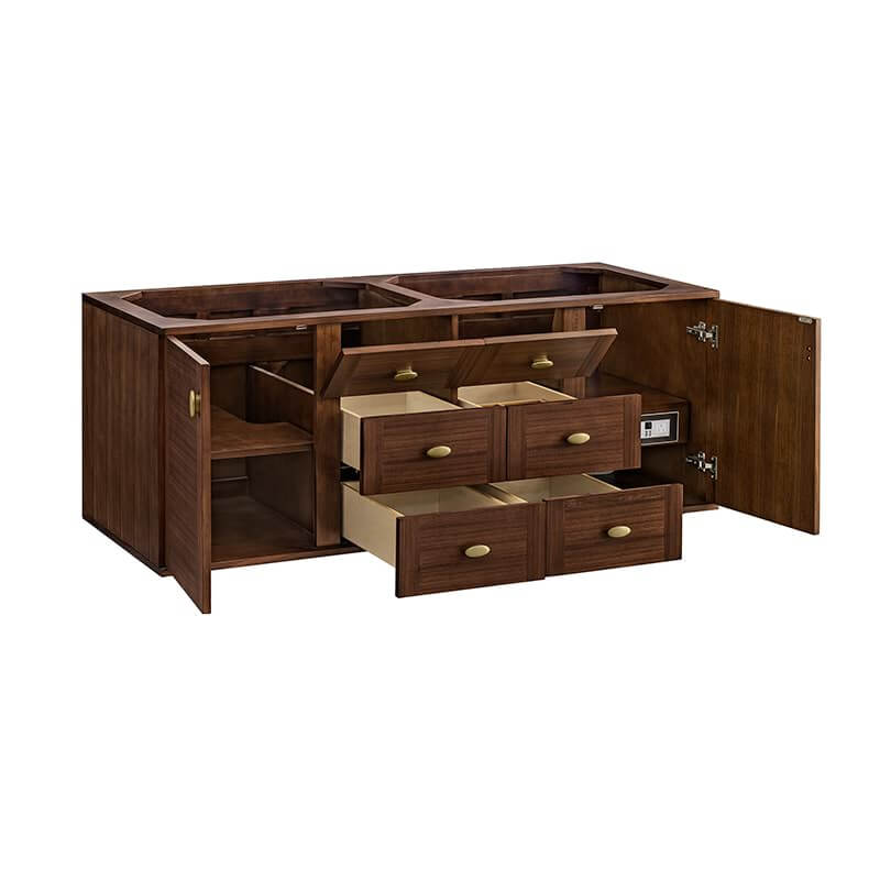 James Martin Amberly 60" Double Vanity in Mid Century Walnut Corner View Without Stand
