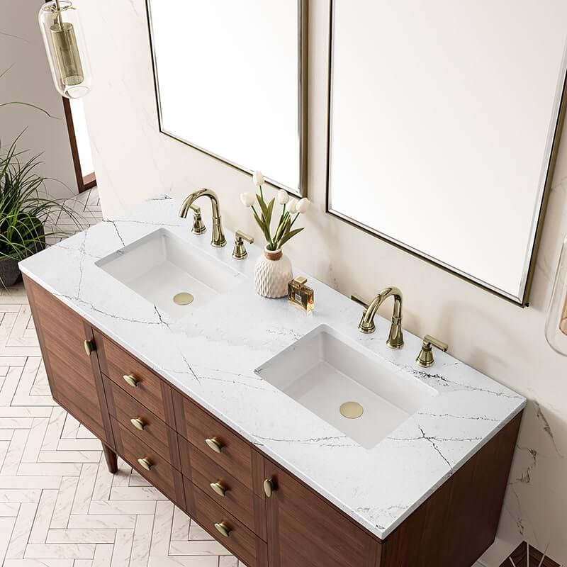 James Martin Amberly 60 Inch Double Vanity in Mid Century Walnut With Ethereal Noctis Top