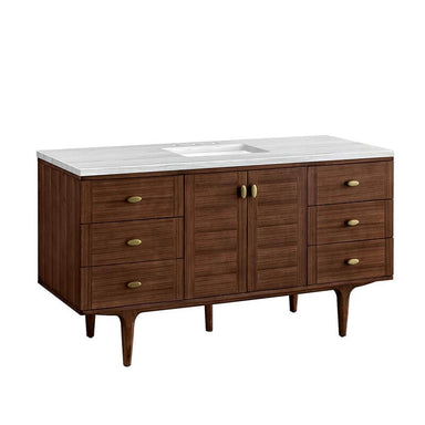 James Martin Amberly 60" Single Vanity in Mid Century Walnut With Arctic Fall Top