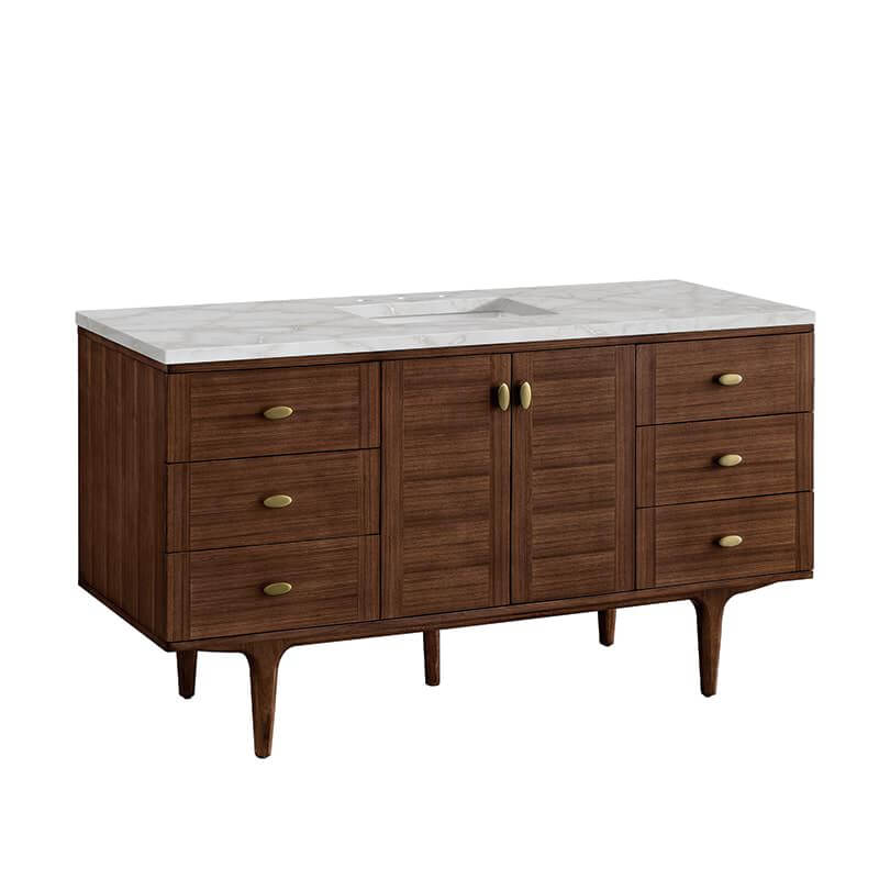 James Martin Amberly 60" Single Vanity in Mid Century Walnut With Victorian Silver Top